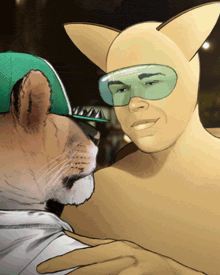 a cartoon drawing of a man in a cat mask