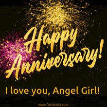 a happy anniversary greeting card with fireworks and the words i love you angel girl