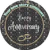 a sign that says happy anniversary with two wedding rings