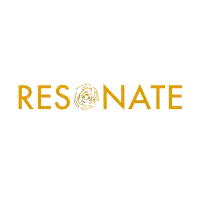 a yellow logo for resonate with a swirl in the middle