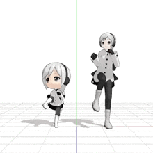 a 3d model of a girl with headphones standing next to another girl