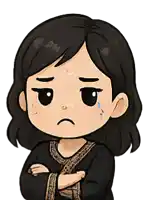 a cartoon drawing of a woman with her arms crossed and a sad look on her face