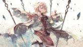 a painting of a girl holding a scale and a sword