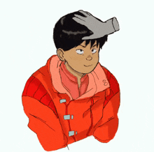 a drawing of a boy with a hand on his head with the number 8 on it