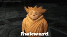 a cartoon character with the word awkward written on the bottom