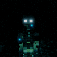 a pixel art of a man with a hat and a light on his face