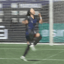 a blurry picture of a soccer player running towards a goal