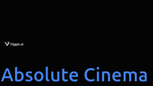 a man with blue hair and black gloves stands in front of a sign that says absolute cinema