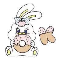 a cartoon bunny is eating a donut with sprinkles and a letter w next to it