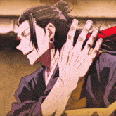 a drawing of a man with a bun on his hair