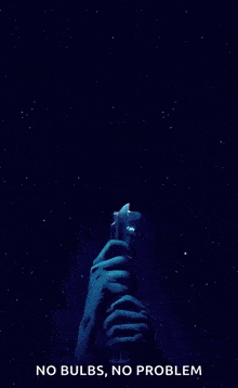 a poster that says no bulbs no problem with a person holding a lightsaber