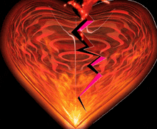 a broken heart with flames and a lightning bolt coming out of it