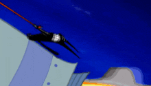 a cartoon drawing of a person jumping off a building