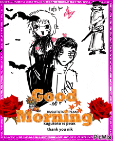 a drawing of a man and a woman with the words good morning