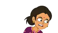 a cartoon of a woman with a red dot on her forehead making a surprised face