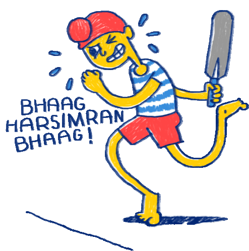 Boy Swings Bat And Runs Sticker - Gully Cricket Bhaag Harsimran Bhaag Paddle Stickers