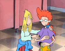 two cartoon characters are standing next to each other and one has glasses
