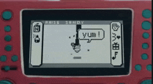 a video game with a speech bubble that says yum on it