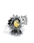 a cartoon character is sitting on a crescent moon with a crown on her head .
