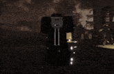 a cartoon character in a suit and tie is standing in the dark