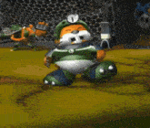 a cartoon character with the letter l on their chest