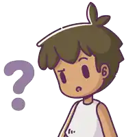 a cartoon boy with a question mark behind him