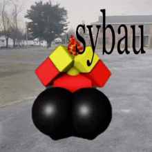 a logo for sybau shows a bunch of balloons
