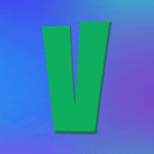 the letter v is green and has a shadow on a blue and purple background .