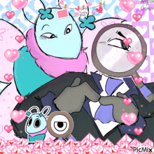 a drawing of a butterfly and a man with a magnifying glass that says love you on it