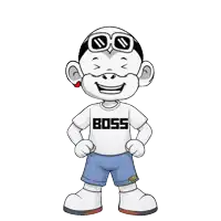 a cartoon character wearing a shirt that says boss on it