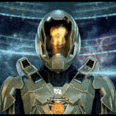 a man in a helmet with the letter x on the chest