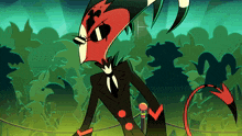 a cartoon character in a suit and tie with a microphone