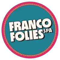 a blue circle with the words franco folies spa in white letters