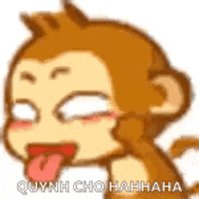 a cartoon monkey is sticking out its tongue and making a funny face .