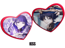 a couple of red hearts with the word kiss on the bottom
