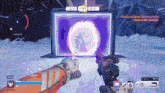 a screenshot of a video game shows a person holding a gun in front of a screen that says logouts