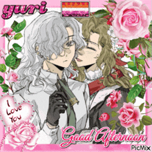 a good afternoon greeting card with a couple of anime characters