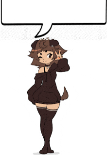 a cartoon drawing of a girl with a dog 's tail giving a peace sign
