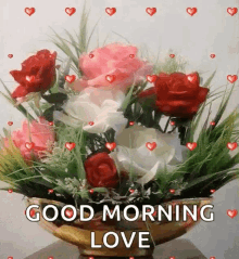 good morning love hearts flowers rose