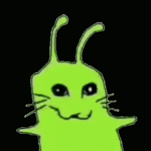 a cartoon drawing of a green alien with long ears