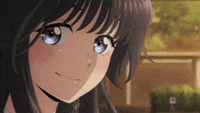 a close up of a anime girl with blue eyes