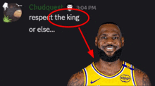 a man in a yellow jersey with the words respect the king or else