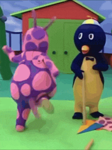 two cartoon characters are standing next to each other and one has the number 0 on his face