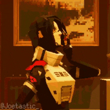 a pixel art of a girl in a robot costume with the name joestatic on the bottom