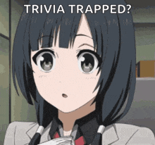 a picture of a girl with the words trivia trapped on the bottom