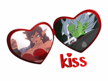 a couple of heart shaped frames with the word kiss on it
