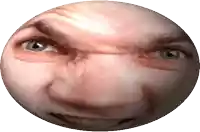a close up of a person 's face that looks like a ball
