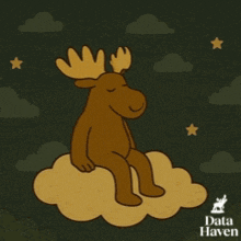 a cartoon moose is sitting on a cloud with data haven written on the bottom