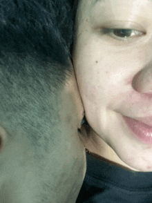 a close up of a woman 's face with a man 's head