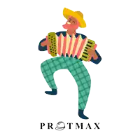 a cartoon of a man playing an accordion with the word protmax below him